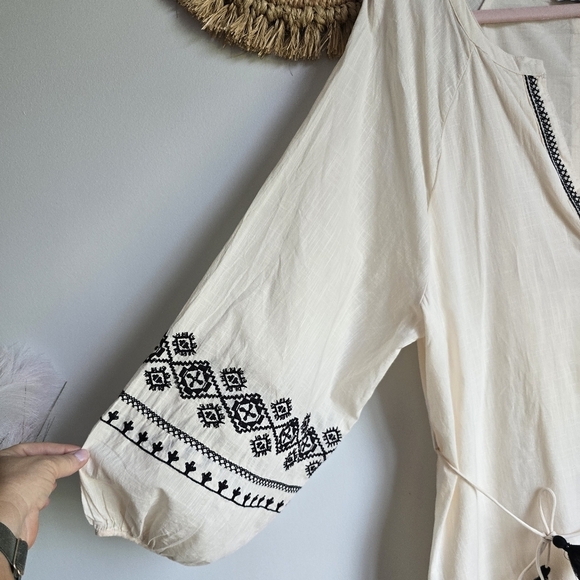 Zara New Ivory Black Embroidered Beaded Tassel Tie Flounce Maxi Dress SZ XXL - Picture 11 of 15